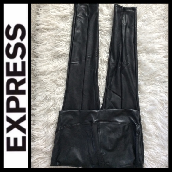 NWOT Express Super High Waisted Front Slit Faux Leather Leggings - Picture 6 of 8